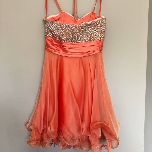 La Femme Orange Sequin Strapless Prom Dress 4 - Picture 2 of 3